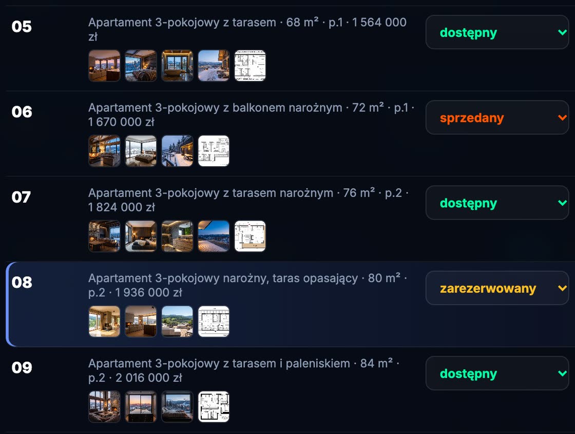 Panel oferty: apartament 08 ze statusem zarezerwowany